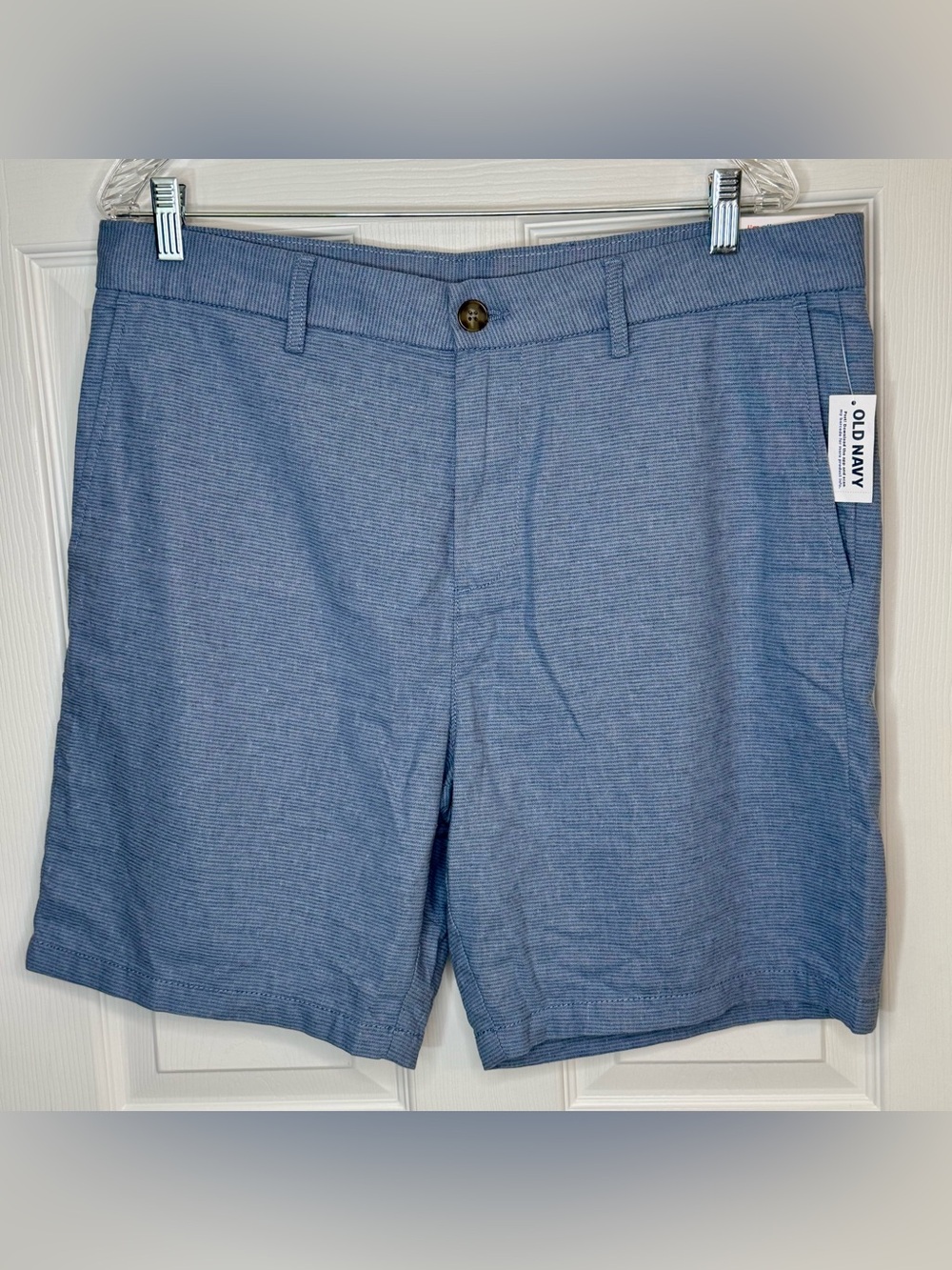 NWT Old Navy Linen Blend Flat Front Blue Slim Fit Shorts 8” Size 36